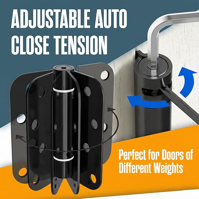 Houseables Self Closing Door Hinges, Spring Hinge Door Closer, Spring Loaded, Auto Close, 4 Inch, Automatic Closer, Auto Shut for Interior, Garage, Exterior, Adjustable Tension, 5/8 Radius, Black, 2PK
