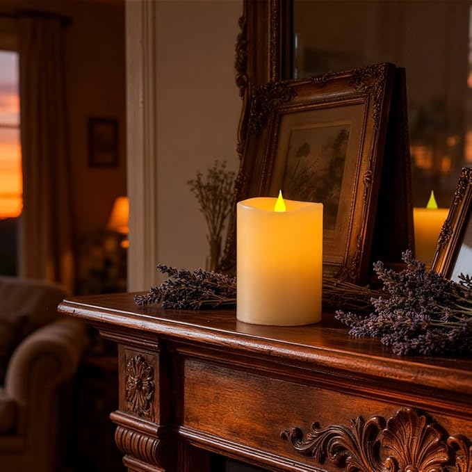 3x4 Flickering Flameless Candles Set of 3,4 inch Real Wax LED 600 Hours Battery Candles with Timer Remote,Control for Wedding Party Indoor,Ivory