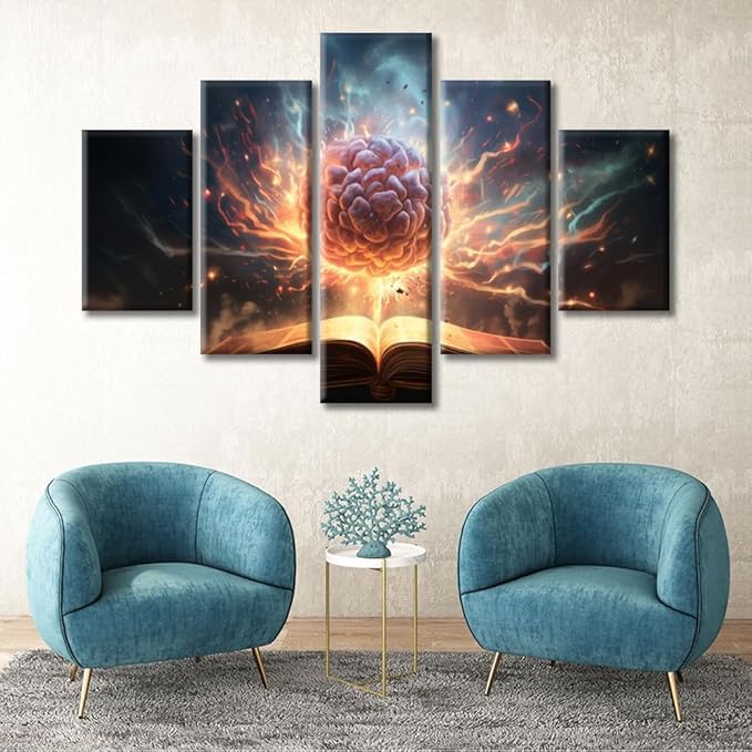 Brain in Book Pictures Canvas Wall Art for Living Room Abstract Human Brain Large Wall Art Contemporary Home Decor Print On Canvas Ready to Hang for Bedroom Office (60"Wx40"H)