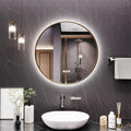 Round Bathroom Mirror with Lights, 28x28 Inch Vanity Mirror with Backlit, Anti-Fog, 3 Colors and Stepless Dimmable Wall Mounted Makeup Mirror with Metal Frame (Gold)