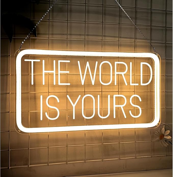 THE WORLD IS YOURS LED Neon Sign for Wall Decor USB Adjustable Brightness Living Room Bars Barbers Pub Man Cave Halloween Christmas Birthday Art Wall Decor