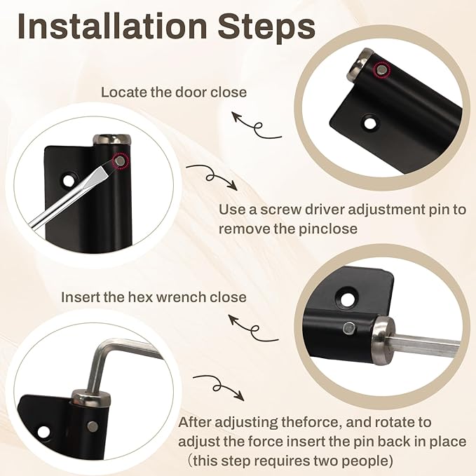 Litoexpe Automatic Door Closer, Safety Spring Door Closers Auto Soft Close, Adjustable Catch Speed with Arm, Black