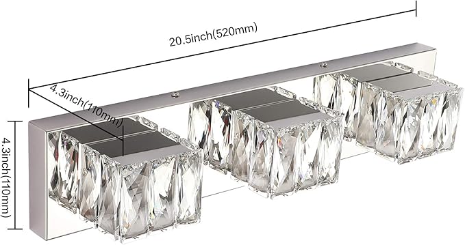 ZUZITO Chrome Bathroom Light Fixtures - Crystal 3 Lights Modern Bathroom Vanity Light - 18 Watt Dimmable LED Vanity Lights for Small Bath