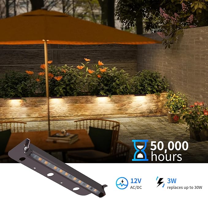 8-Packs 3W 7 Inch LED Hardscape Paver Lighting,12V AC/DC Low Voltage Retaining Wall Lights,LED Landscape Lighting,2700K Soft White Outdoor Step Light,50,000 Hours Lifespan