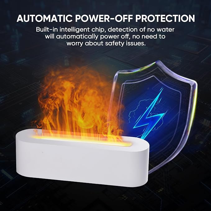 Essential Oil Diffuser, Fireplace Flame Fire Oil Diffuser, 150ml Ultrasonic Cool Mist Aromatherapy Humidifier, Scent Aroma Diffuser with 7 Colors Light, Timer & Auto-Off for Home, Room (White)