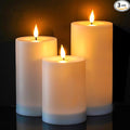 Solar Candles Outdoor Waterproof: Flameless Flickering Pillar LED Candles Set of 3 Dusk to Dawn Rechargeable Sensor Lights 3x4/5/6 Inch White