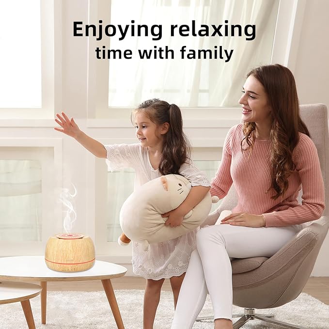 300ML Essential Oil Diffuser 8 Hours Run Time, Aromatherapy Diffuser with Remote Control,7-Color LED for Home