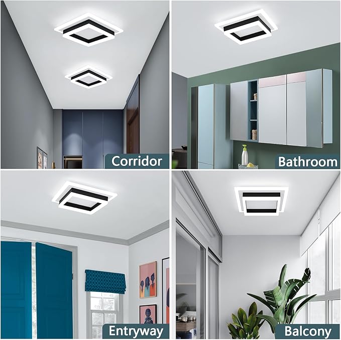 32W Modern LED Ceiling Light, Small Flush Mount Light Fixture, Kitchen Ceiling Light Fixture, Square Hallway Lighting Fixtures for Living Room Bedroom Bathroom Kitchen (3 Pack)