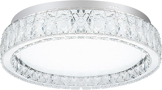 Krychiler 17.7" Bright Crystal Flush Mount Ceiling Lights, Dimmable LED Modern Close to Ceiling Lighting Fixture, Chrome Hallway Round Chandelier for Bedroom Kitchen Bathroom Foyer Living Dining Room