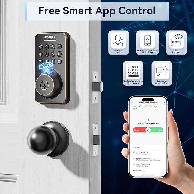 Keyless Entry Door Lock with Handle Set - Built-in WiFi (Oil Rubbed Bronze)