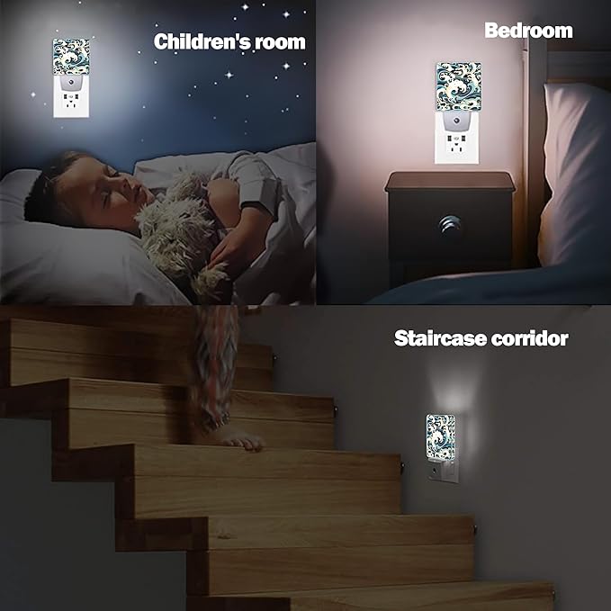 Vintage Sea Waves Dusk to Dawn Night Light, Auto Sensor Lamp Home Indoor Stairway Kitchen Corridor, Night Lights Plug into Wall Decor, Boys Girls Women Men Room Gifts