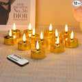 Eywamage Gold LED Tealights with Remote Batteries, Flickering Flameless Tea Lights Votive Candles Set of 12