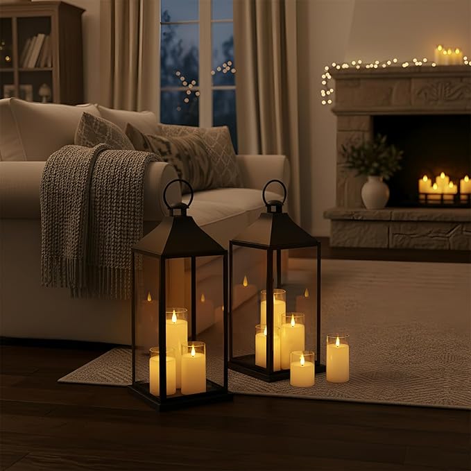 Homemory Ivory White Flickering Flameless Candles, Battery Operated Acrylic LED Pillar Candles with Remote Control and Timer, Set of 5