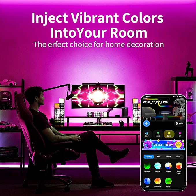 KSIPZE Smart WiFi LED Strip Lights, RGB LED Lights for Bedroom Work with Alexa,APP Control, Music Sync, DIY Multiple Colors, Flexible Color Changing LED Strip Lighting for Home Room Decor, 16.4ft