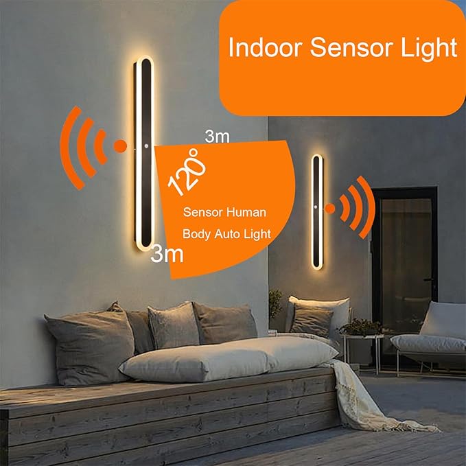 Modern LED Wall Sconce with Motion Sensor Interior Acrylic Black Wall Lamp Indoor Minimalist Long Wall Light Inside Lighting Fixtures for Living Room Bathroom Front Door Bedroom (150CM,Natural Light)