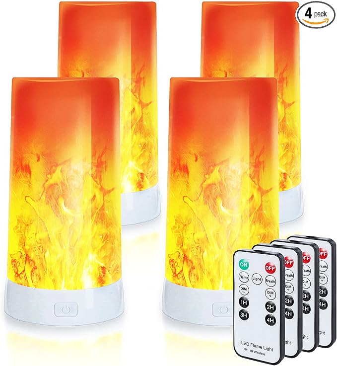 4X LED Flame Effect Light , USB Rechargeable 4 Modes Flickering Flame Candle Lantern with Remote Timer Gravity Sensing Effect Magnetic Base Waterproof Dimmable Outdoor Hanging Lamps Camping