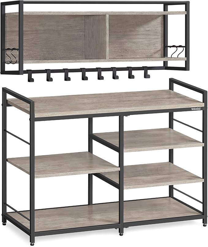 VASAGLE Hall Tree with Shoe Bench, Coat Rack Shoe Bench Set, Entryway Furniture, Multifunctional, 12 Metal Hooks, 4-Tier Shoe Rack, for Entryway, Bedroom, Heather Greige ULSB107K02
