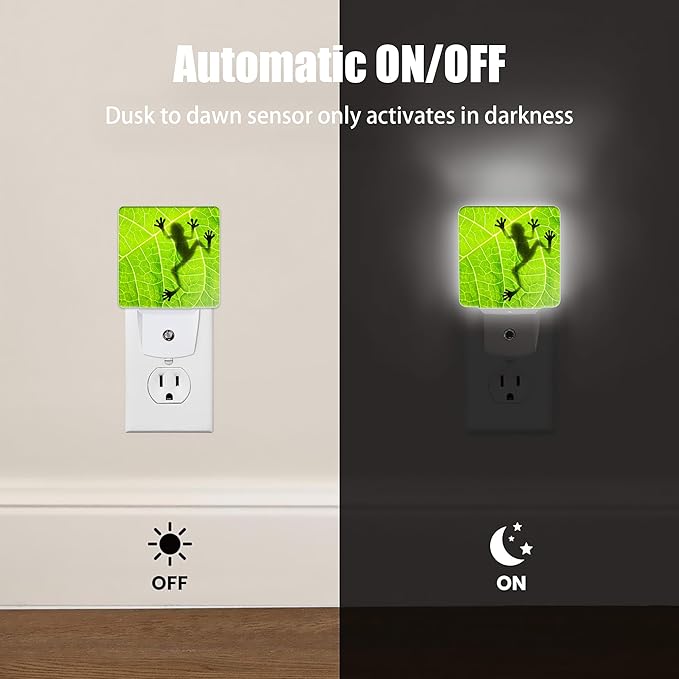 Frog Night Light，Green Leaf Night Lights Plug into Wall Decor for Bedroom,Bathroom, Hallway,Kitchen, Dusk to Dawn Sensor Nightlights for Boys Girls Women Men Room Gifts