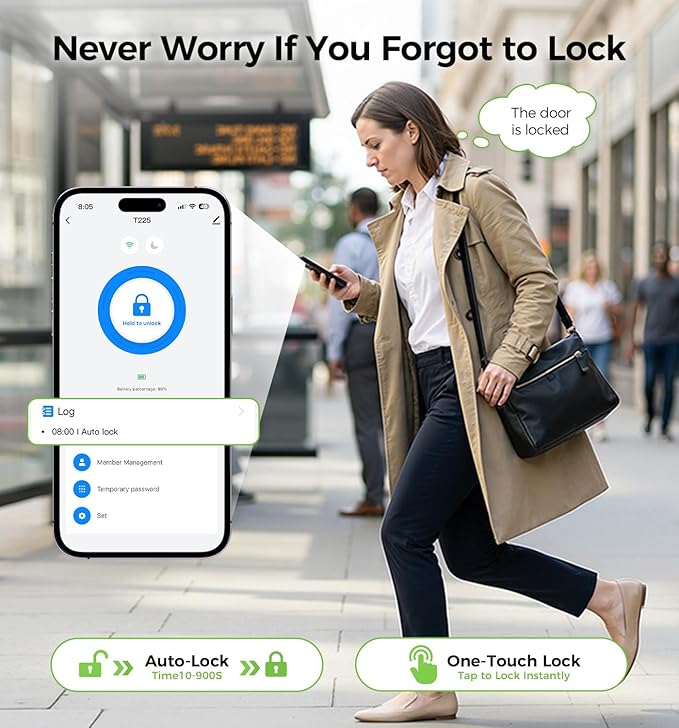 WiFi Smart Lock with Handle, Keyless Entry Door Lock for Front Door Lock Set with Alexa & Google Assistant, Voice Control & APP Remote, Fingerprint Keypad Door Lock with Handle,PIN Unlock,Auto Locking