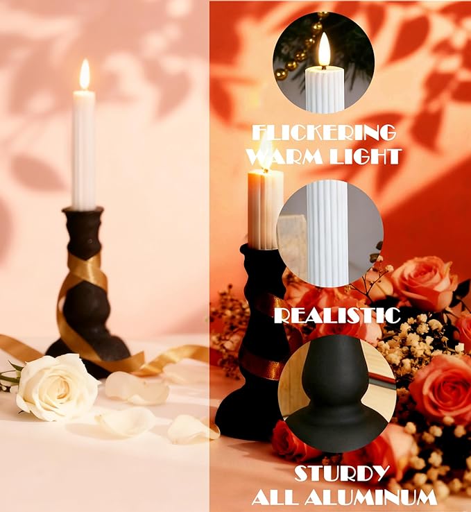 Aroparc Flickering Flameless Battery Operated LED Candles,Realistic All-Metal Candle Lights No-Melted, Room Decor, Home Decor - Matte 2pcs Short