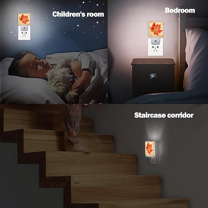 Fall Autumn Maple Leaf Night Light Plug in Wall Lamp Smart Dusk to Dawn Sensor for Home Decorative, Kids Room Bedroom Bathroom Kitchen Hallway Gifts