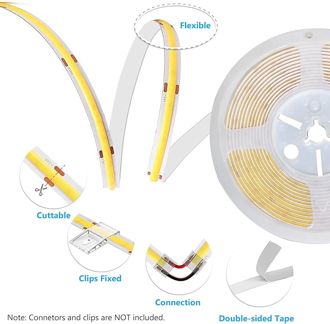 dalattin COB LED Strip Lights,16.4ft LED Lights, 608 LEDs/m High Density Flexible 24V Flexible Tape Light with Remote & Touch Control,Dimmable 2700K-6500K for Living Room, Bedroom, Kitchen Lighting