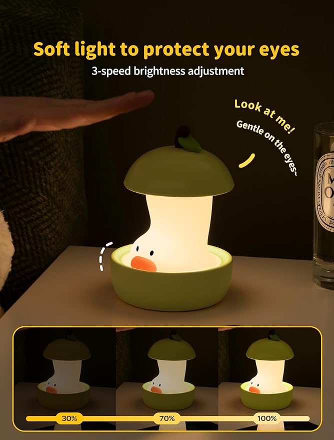 Night Light for Kids, Rechargeable Bedside Touch Lamp, Portable Dimmable Nightlight, Cute Nursery Night Lights, Funny Gifts for Baby, Teens, Adults Bedroom Office Home Decor(Pear Duck Yellow)