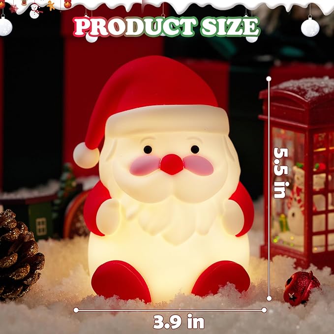 LED Cute Christmas Gift Night Light - Dimmable Bedside Lamp for Nursery - Rechargeable Touch Lamp with Squishy Silicone Cover - Cute Christmas Gift for Boys, irls, Baby, Children - Room Decor for Kids