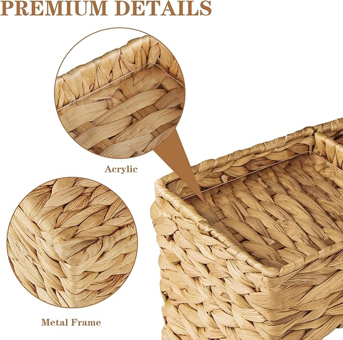 BIBELUN Tissue Box Cover Square with Storage Tray, Multifunction Water Hyacinth Tissue Cube Box Holder, Farmhouse Wicker Remote Control Nightstand Organizer Caddy for Bathroom, Home, Office Decor