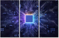 CPU Concept Wall Decor Posters and Prints 3 Panels Circuit Board Pictures Wall Decor for Bedroom Art Prints Giclee Wooden Framed Gallery-Wrapped Ready to Hang (42" Wx28 H)