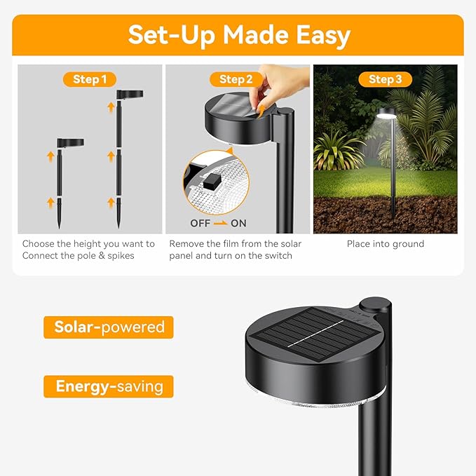 12 Pack Solar Pathway Lights Outdoor, 12 Brighter LED Solar Lights Outdoor Waterproof, Up to 12 Hrs Modern Path Light for Yard Garden Walkway Driveway Lawn, Cool White