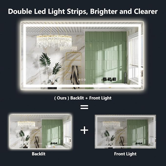 77x36 Inch LED Bathroom Mirror with Lights Front and Backlit Lighted Vanity Mirror for Bathroom Wall with 3 Colors Dimmable Anti-Fog Memory Shatter-Proof IP54 Waterproof Horizontal/Vertical