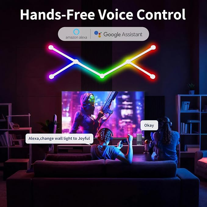 Smart WiFi LED Wall Lights, 16M+ Color Dimmable Gaming Light Works with Alexa and Google Assistant, Music Sync, DIY and Timer Feature, RGB Light Bars for Gaming Room, Bedroom (6 Pcs,White)