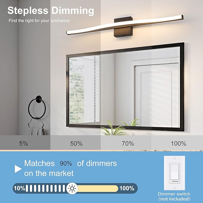 Modern Bathroom Vanity Light 32 inch, Curved, Dimmable 5CCT Led Bathroom Light Fixture Over Mirror, Black Bar Vanity Light for Bathroom Mirror Cabinets-ETL Certificated Modern LED Vanity Makeup Lights