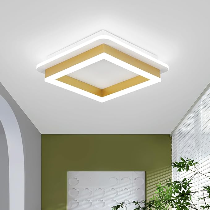 CANEOE 2 Packs Square Flush Mount Ceiling Light, 6000K Modern LED Ceiling Light Fixture, Minimalist Hallway Lighting Fixture Ceiling Lamp for Hallway Entryway Bedroom Balcony (Gold)