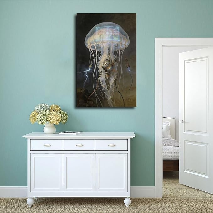 Framed Fantasy Wall Art for Living Room TV Wall Futuristic Tech Inspired Home Decor 20x30inch(50x75cm)