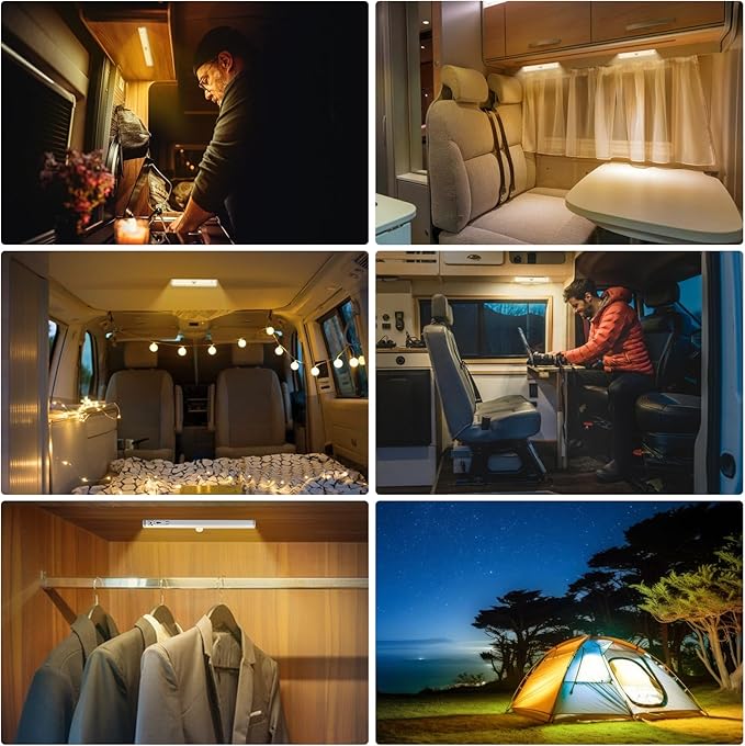 3 Pack Motion Activated RV Step Lights, 10 LED Battery Operated Motorhome Motion Sensor Light Strip, Magnetic Night Light Bar for Motorhome Travel, Trailers, Camper (Warm Light)