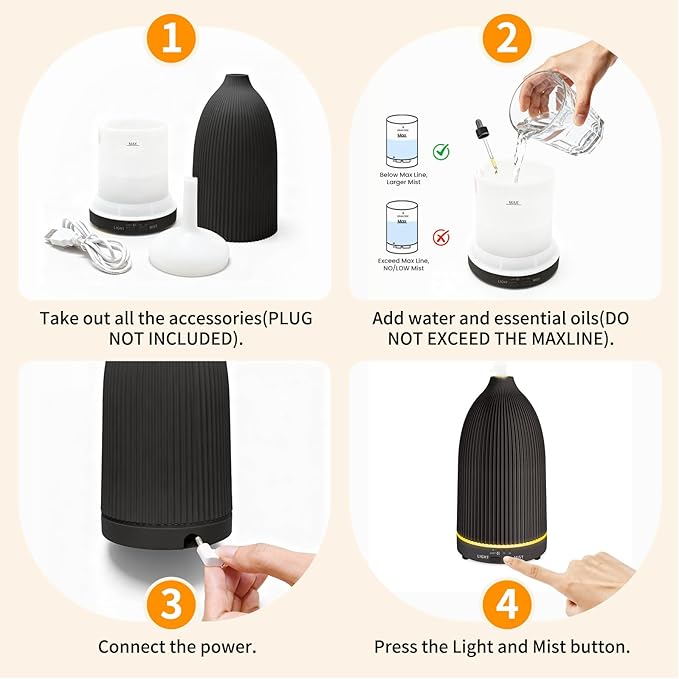 URPOWER 100ML Essential Oil Diffuser Ultrasonic Cool Mist Humidifier with 7 LED Lights, Timer & Auto-Off Quiet Aromatherapy Scent Diffuser for Home Bedroom Office Relaxation