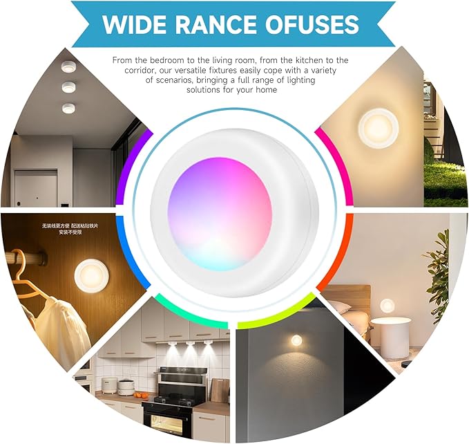 LED Puck Lights with Remote Control, Wireless Under Cabinet Lighting,Color Changing Lights with Dimmer and Timer, AAA Battery Operated Powered Push Night Lights (6 Pack Black)