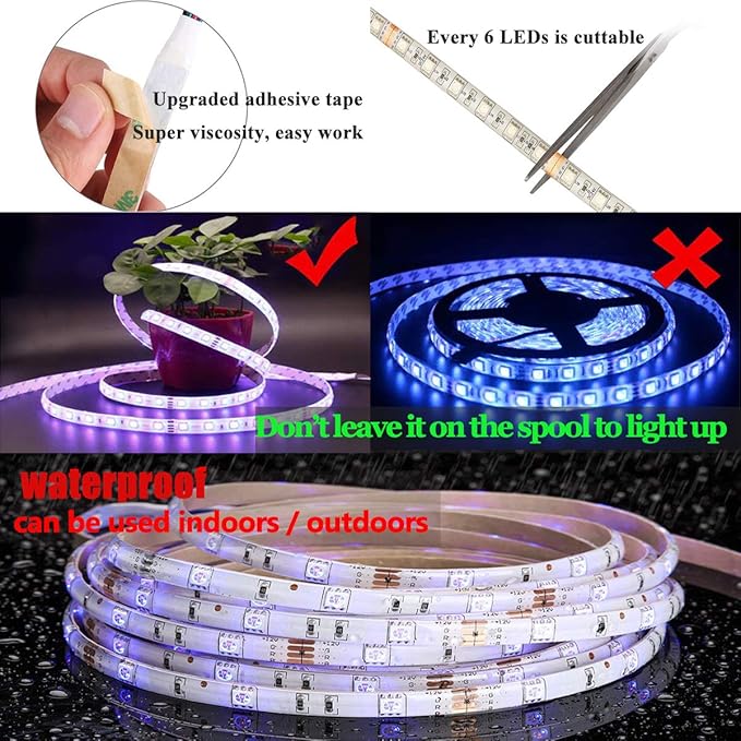 HOMELYLIFE 32.8ft RGB LED Strip Lights Super Bright Waterproof 600 LED SMD 5050 Tape Light Color Changing Full Kit with 44 Keys IR Remote Control+24V Power Supply LED Lighting for Party Kitchen Indoor