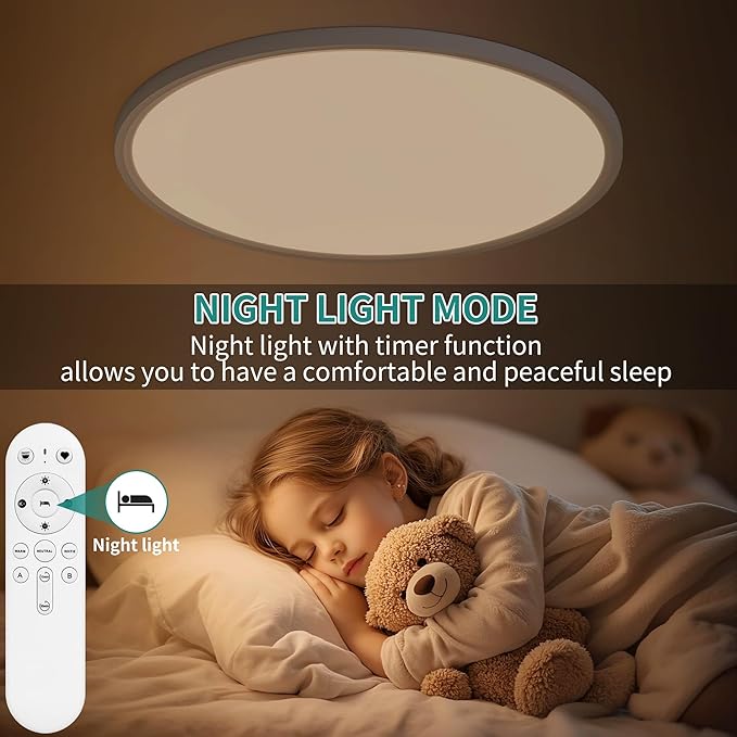 16 Inch LED Flush Mount Ceiling Light,32W Ultra-Thin Modern Round Light Fixture with Remote,Dimmable 3000K-6000K,White,3200LM,Memory & Night Light Mode for Bedroom, Kitchen,Living Room