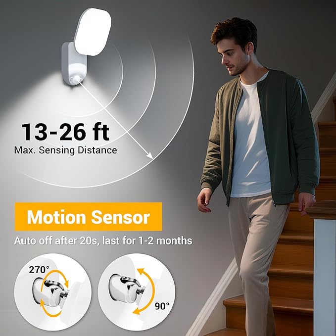 Closet Lights Battery Operated, Rechargeable Wall Lights, Motion Sensor Light Indoor LED Lamp with Remote, Magnetic Wireless 3Color Temperatures & Dimmable Light for Closet Porch Stairs Hallway Garage