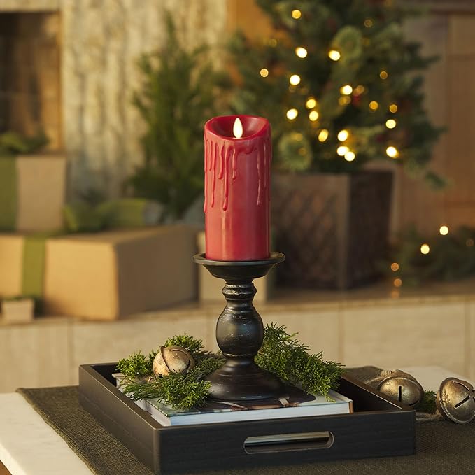 Luminara Wax Drip Flameless LED Candle, Burgundy 3.4" x 4.5", Timer Function, Real Wax Pillar, Battery Operated Unscented Safe, Long-Lasting