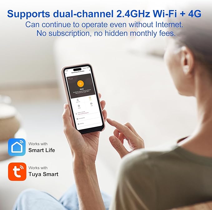 WiFi Wireless Alarm System for Home Security - 24/7 Protection Smart Home Devices 4.3" Touch Screen, GSM/4G+WiFi, App Instant Alerts, No Monthly Fee, Alexa Compatible for Villa, Kids Safety (21 pcs)