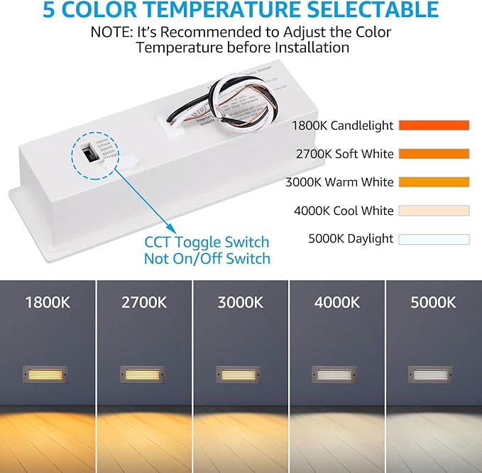 LEONLITE Update 5CCT LED Step Lights 120V-277V, Dimmable 4.5W 300LM Anti-Glare LED Deck Steps Stair Lights Outdoor, 1800K2700K3000K4000K5000K, CRI 90 & ETL, IP65 Waterproof, Satin Nickel