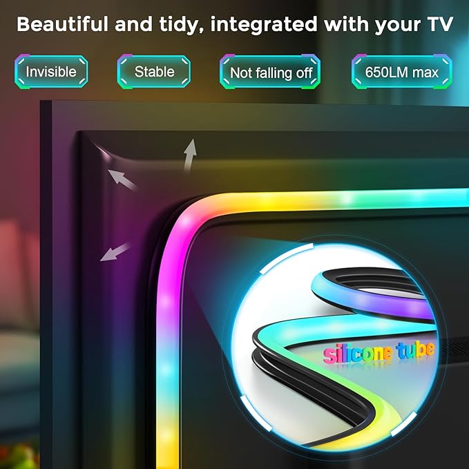 LightingWill 12.47ft TV LED Backlight for 55-65 in, Smart RGB-IC LED Lights Sync with TV, TV Backlight with 4K HDR HDMI Sync Box, Compatible with PS5/Xbox/PC