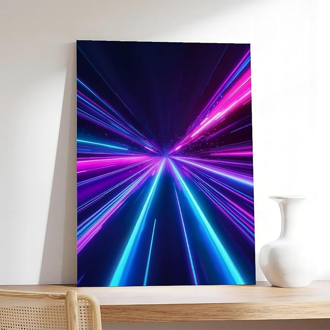 Cyber Horizon Abstract Print – Glowing Geometric Futuristic Art for High-Tech Home Decor Canvas Poster Wall Art Decor Print Picture Paintings for Living Room Bedroom Decoration 20x30inch(50x75cm)