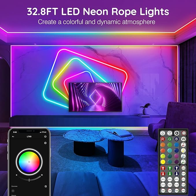 AILBTON 32.8Ft Neon Rope Lights,Flexible Led Rope Lights Control with App/Remote,Multiple Modes Music Sync Gaming RGB Led Neon Lights for Bedroom Outdoor