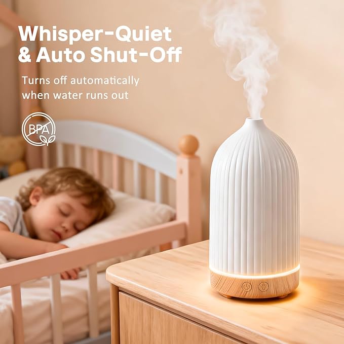 100ML Essential Oil Diffuser, Ultrasonic Cool Mist Aromatherapy Diffuser with Timer & 8-Color LED Light, Continuous & Intermittent Mist Modes, Auto-Off, Quiet Diffusers for Home Office Yoga