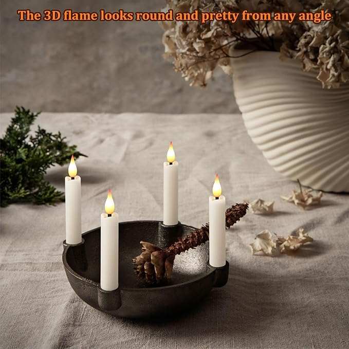 IMAGE 24Pcs LED Taper Candles Light Set Floating Effect with Fishing Line Flameless 3D Wick Ivory Candles with Clip-on Christmas Tree Design, 10-Key Remote with Timer, Warm White Light
